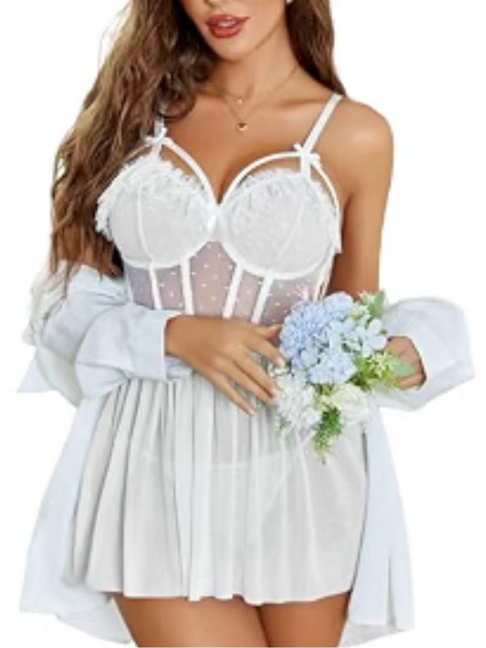 Mesh Chemise Sleepwear Lace Push Up Nightgown Sexy Sheer Babydoll Lingerie XXL